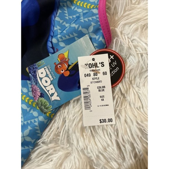 NWT Disney Finding Dory Girls Size 6 6X Blue Bathing Suit Swimsuit - Picture 2 of 4